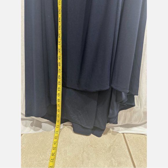 NWT Mac Duggal [ Plus 18W ] Ruched‎ One-Shoulder Long-Sleeve Gown Blue - Picture 13 of 16